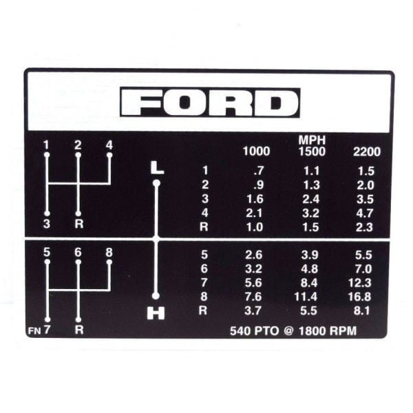 GEAR CHANGE DECAL FOR FORD 2000 3000 2600 3600 TRACTORS.