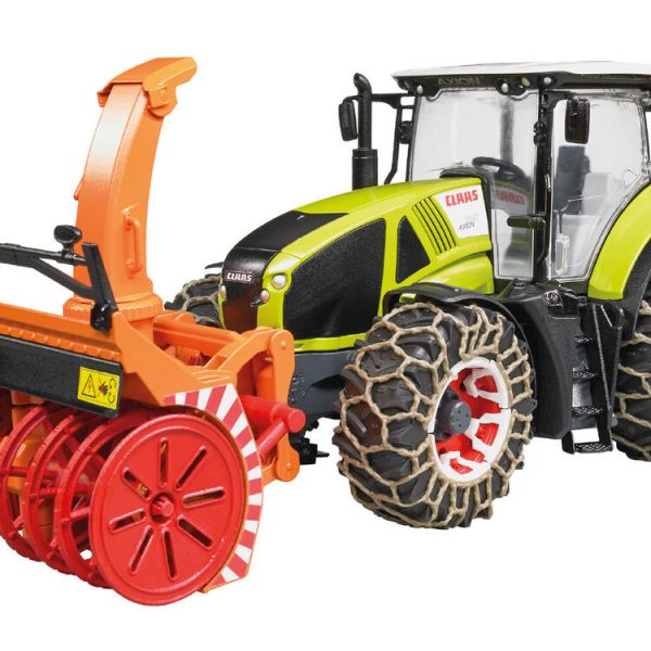 BRUDER CLAAS AXION 950 TRACTOR WITH SNOW CHAINS & SNOW BLOWER 1:16 SCALE.