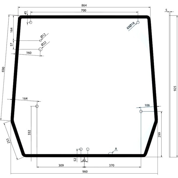 REAR WINDOW GLASS FOR CASE IH JX55 JX60 JX65 JX70 JX80 JX85 JX90 JX95 TRACTORS.