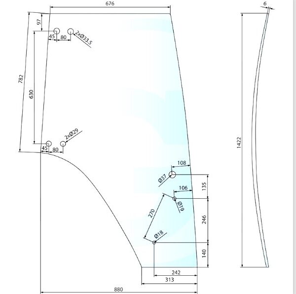 DOOR GLASS FOR FENDT FAVORIT 711 712 714 716 TRACTORS.