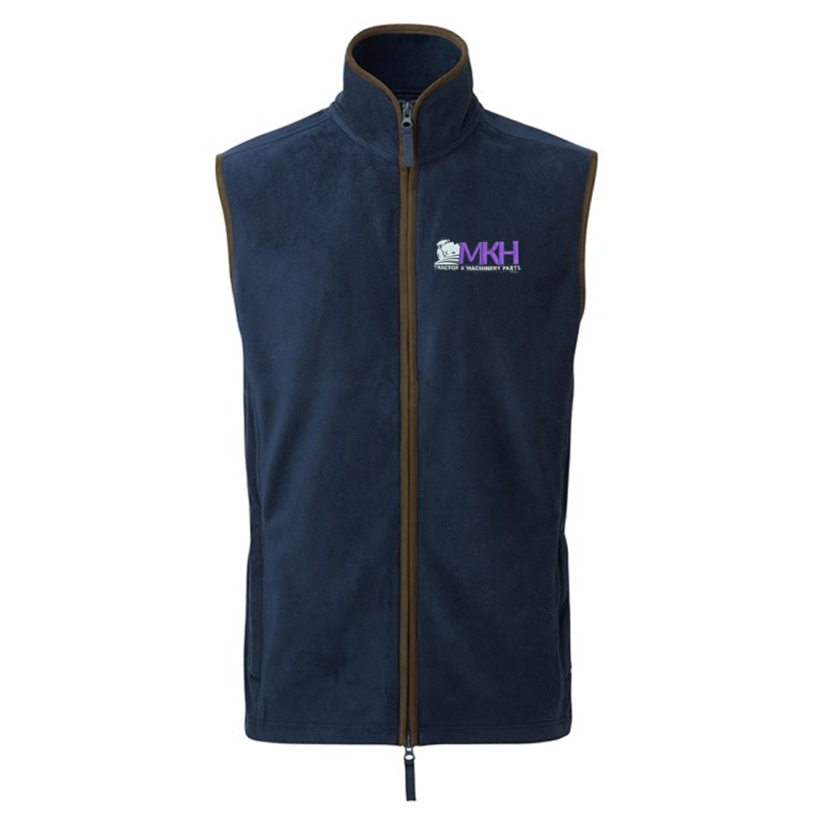 MKH MENS PREMIER CONTRAST FLEECE GILET NAVY & BROWN.