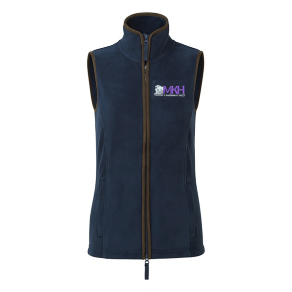 MKH LADIES PREMIER CONTRAST FLEECE GILET NAVY & BROWN.