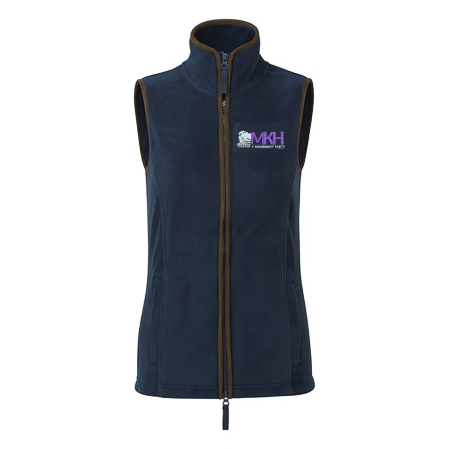 MKH LADIES PREMIER CONTRAST FLEECE GILET NAVY & BROWN.