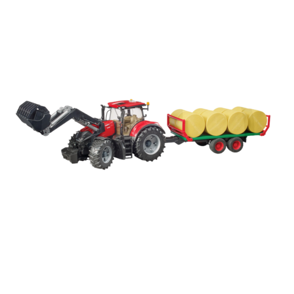 BRUDER CASE IH OPTUM 300 CVX TRACTOR WITH FRONT LOADER & BALE TRAILER1:16 SCALE.