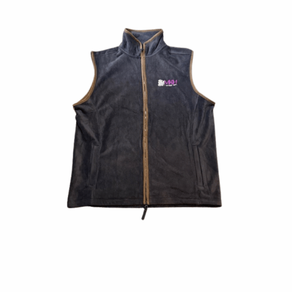 MKH MENS PREMIER CONTRAST FLEECE GILET BLACK & BROWN. SIZE L.
