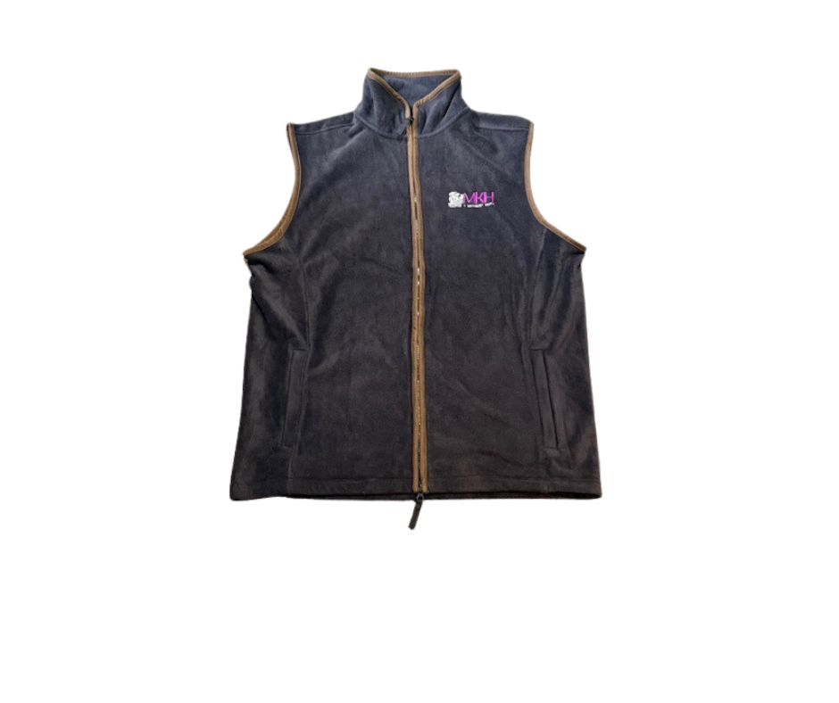 MKH MENS PREMIER CONTRAST FLEECE GILET BLACK & BROWN. SIZE L.